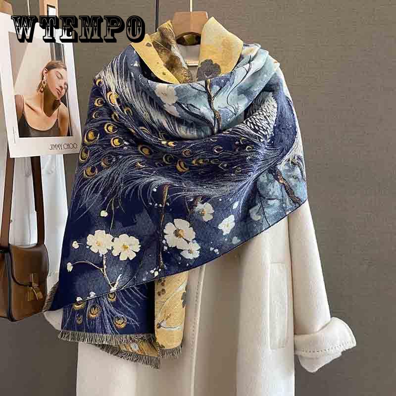 Новый печатный двусторонний утолщенный шарф из искусственного кашемира для женщин, ветрозащитная и морозостойкая шаль двойного назначения, мода