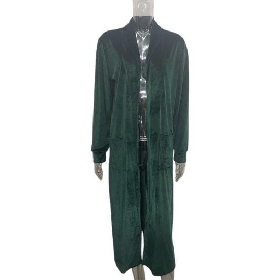 Женский кардиган, пальто с лацканами, длинный рукав, открытая передняя часть, золотистая бархатная ткань, куртка, однотонная, средней длины, верхняя одежда