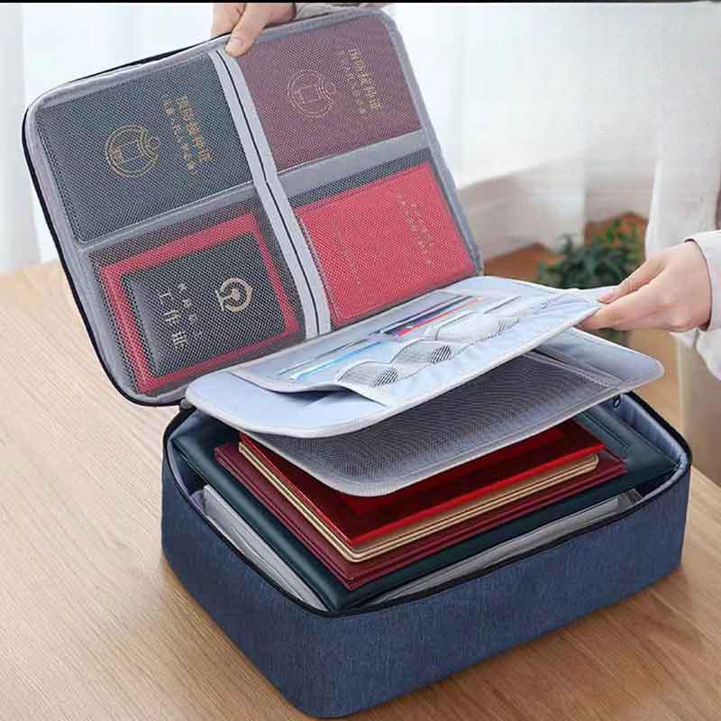 Household Multi-Layer Document Storage Box for Certificates, Passports, Cards. Multi-Function File Storage Bag for Family.