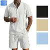 Мужской комплект: рубашка-henley с коротким рукавом и шорты из смесовой льняной ткани