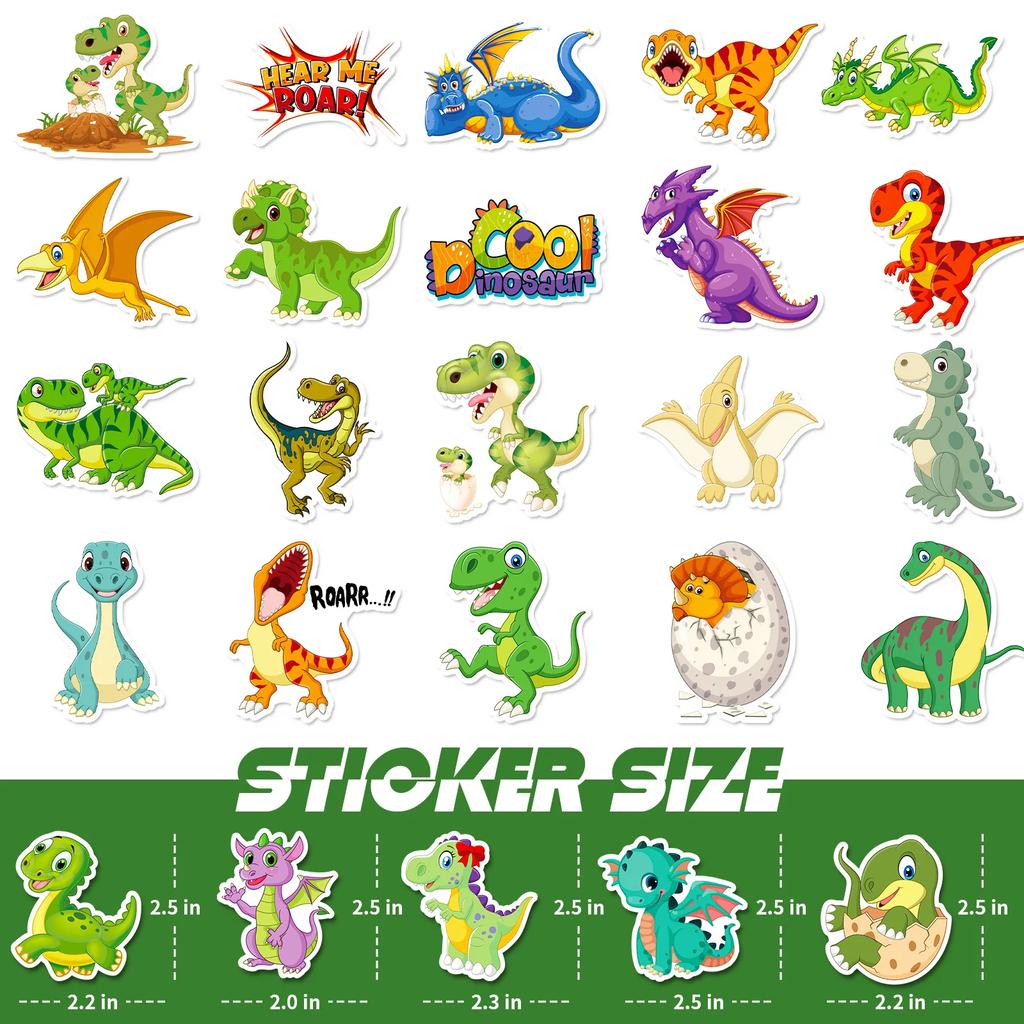 50pcs Cartoon Dinosaur Sticker for Children Water Bottle Skateboard Waterproof Graffiti Stickers