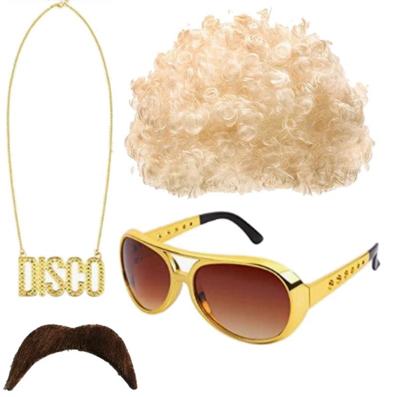 Costume Jewelry Set Synthetic Curly Hair Wigs Afro Wig Sunglasses Necklace For Adult Hip Hop Cosplay Party Accessories Hair Prop
