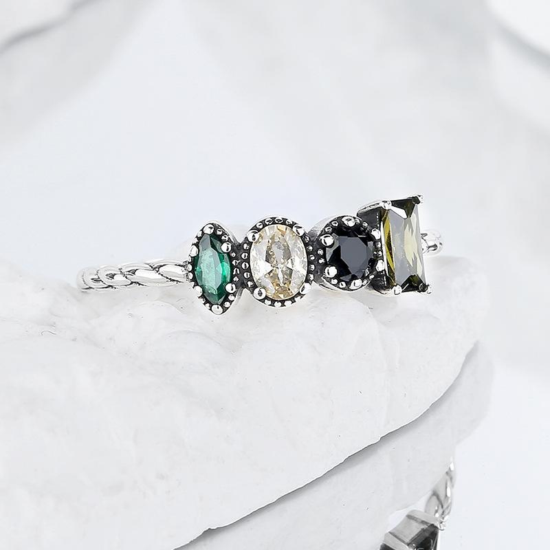 Кольцо-цепочка из стерлингового серебра 925 пробы с квадратным цирконием оливкового зеленого цвета, женское, нерегулярная инкрустация на указательный палец