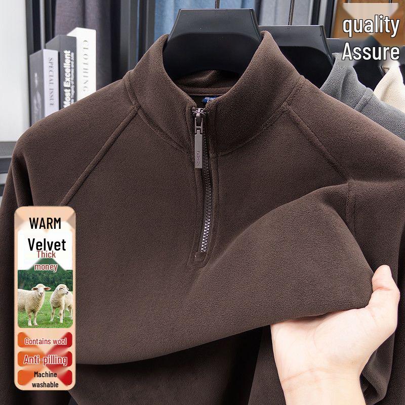 Мужская осенне-зимняя флисовая толстовка с воротником-стойкой и молнией на половину