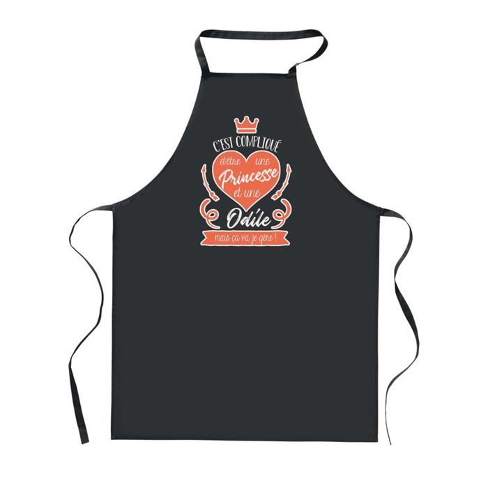 Tablier de cuisine - PLANETEE - Odile Princesse - Noir - Impression bretonne - 90x60 cm