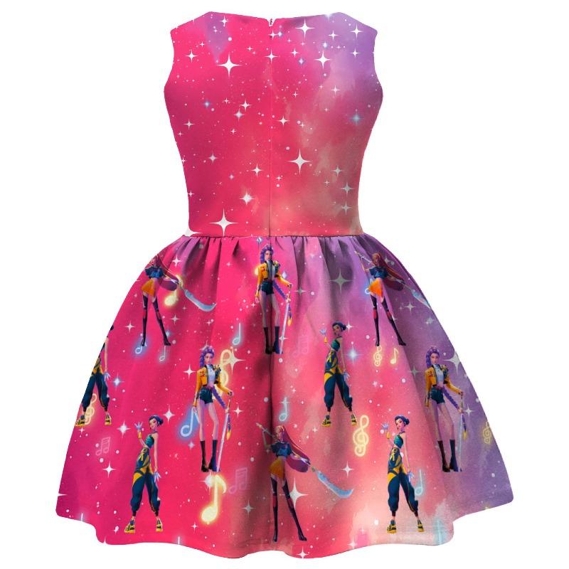 Girls Sleeveless Dress Witch Hunting Girls Group Full Print Galaxy Music Note Skirt with Big Bow Kids Princess Party Birthday Casual Sundress Little