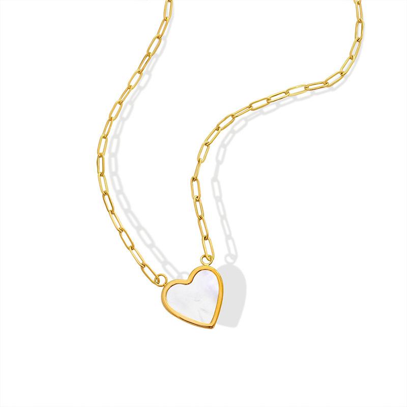 Корейский стиль Niche Design Sense White Sea Shell Peach Heart Ожерелье для женщин, титановая сталь с покрытием из настоящего золота 18 карат P929