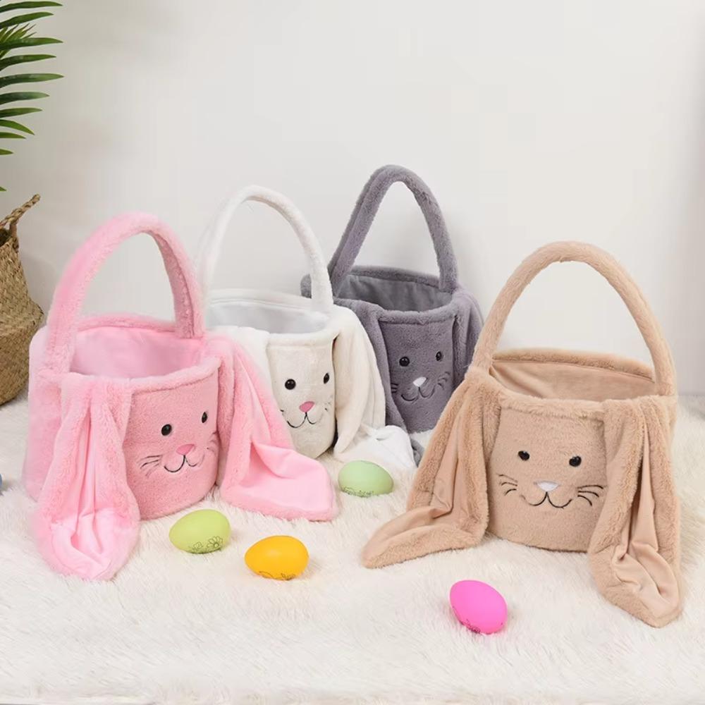 Long Ear Plush Easter Rabbit Storage Bag Large Capacity Egg Candy Baskets Gift Packaging Pounch Party Decor Happy Easter