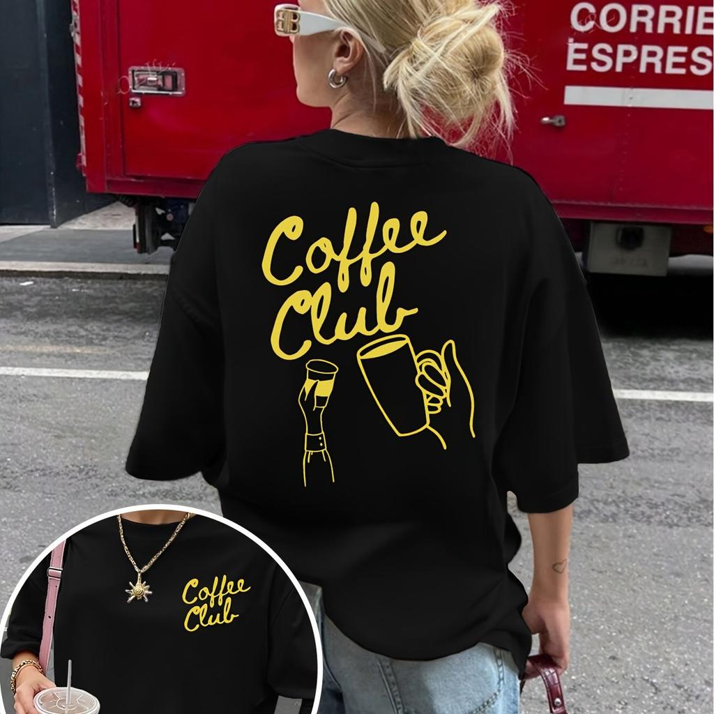 Plus Size Summer Womens Retro Coffee Print TShirt Cotton Breathable Stylish Versatile Street Style Oversized