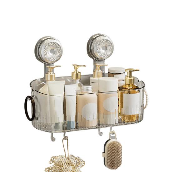 Полка для душа без сверления, съемная полка для хранения на присосках с крючками, настенный прозрачный ящик для хранения, органайзер для ванной для душевых принадлежностей