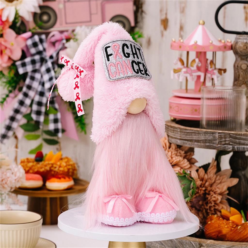 Fight Cancer Gnomes Plushies,Plush Breast Cancer Awareness Gnomes with Pink Ribbon,Stuffed Swedish Tomte for Women