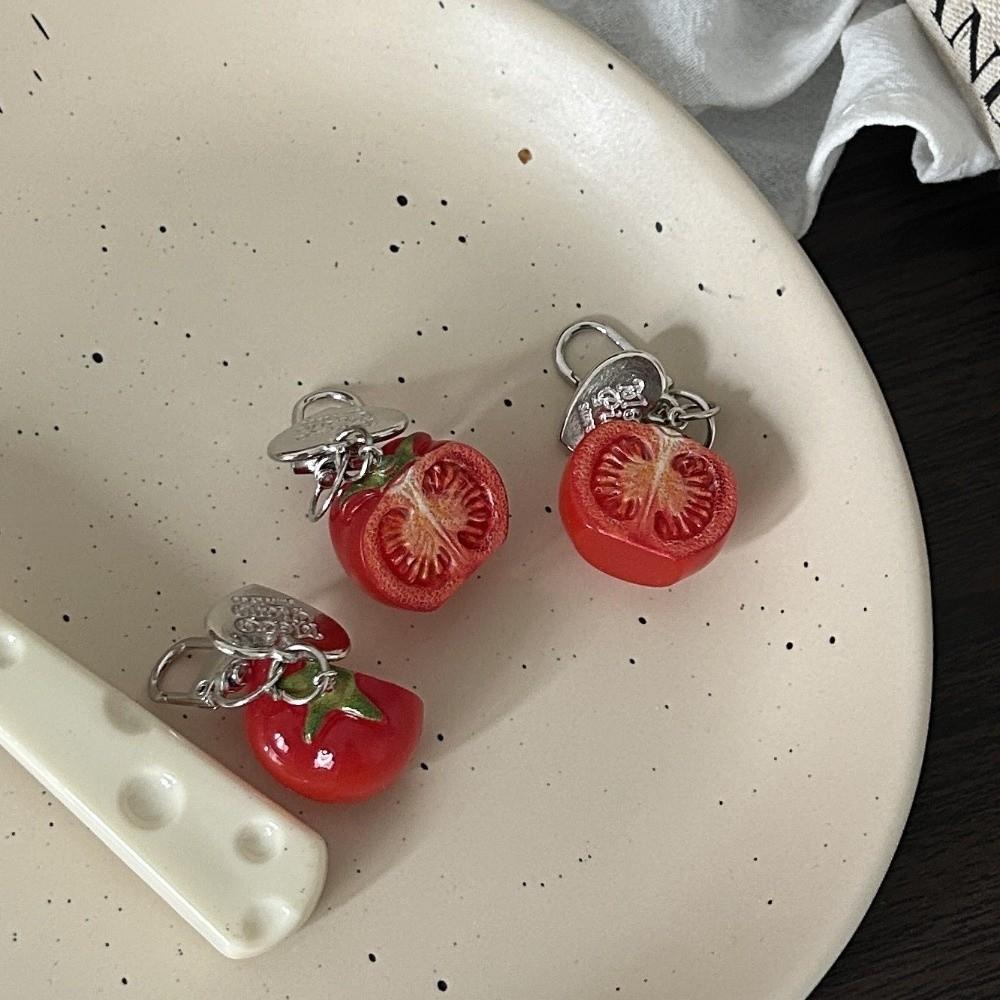 Realistic 3D Tomato Bag Charm Vibrant Colors Resin Key Ring Fruit Key Chain Aesthetic Styling