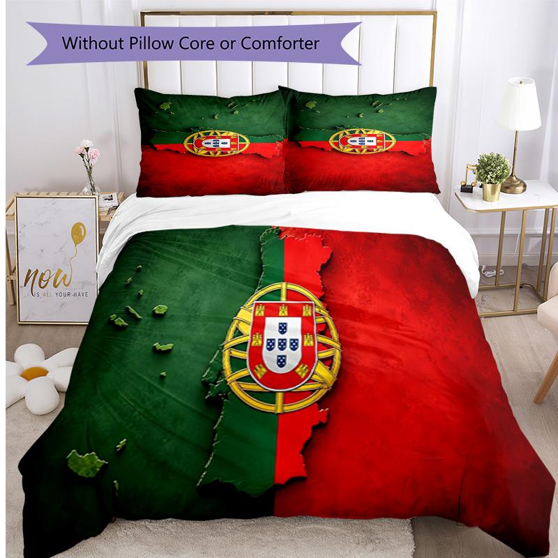 Portugal national football team Pattern Printed 3PCS Bedding Set Soft Skin-Friendly Washable Duvet Cover & Pillowcases Set All Season Bedroom