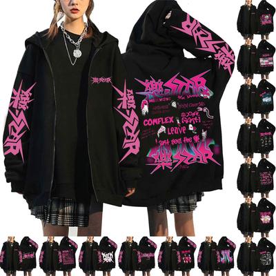 Женская повседневная модная толстовка с капюшоном на молнии с длинными рукавами и принтом