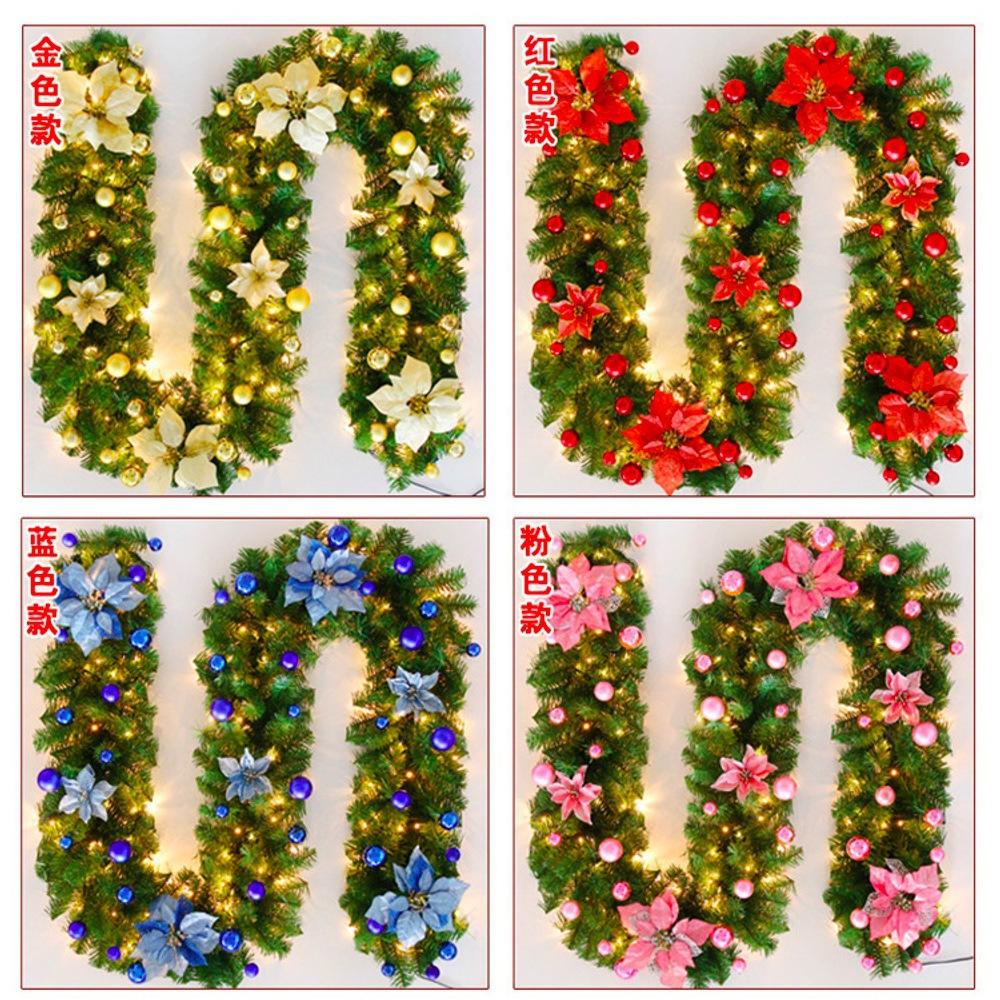 2.7m Luxury Christmas LED Cane Wreath Decoration With Lanterns Green Artificial Christmas Tree Banner Party New Year's Door Wrea