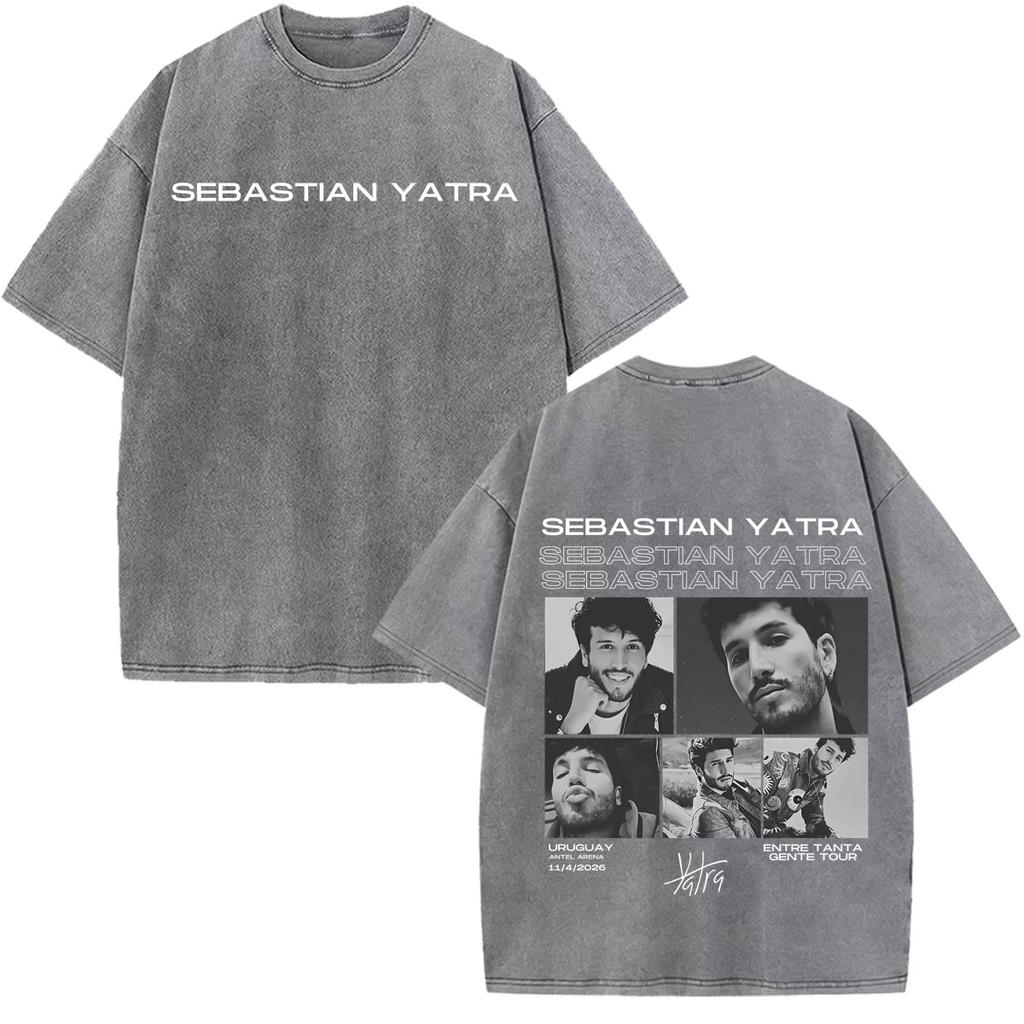 Vintage Washed Tees Singer SEBASTIAN YATRA Album Tour Graphic Tshirt Men Women Hiphop Tshirts  Cotton Fashion Casual Tshirts