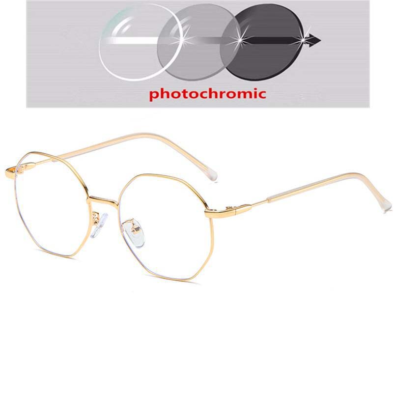 1.56 Refractive index Anti Blue Light Polygon Prescription Eyeglasses Stainless Steel Finished Myopia Glasses -0.5 -1.0 To -6.0