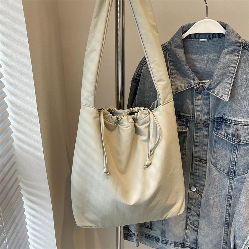 Large Capacity Tote Bag Women's Waterproof Nylon Bag Plus Cotton Soft Waxy Single Shoulder Bag Commuter Student Crossbody Bag