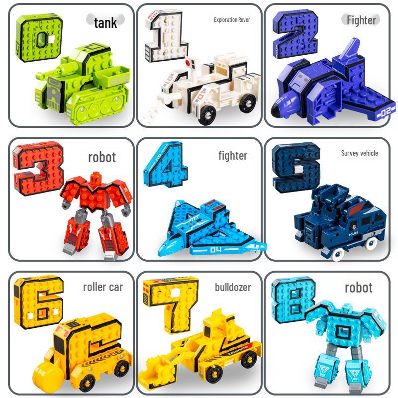 Large Kids' Number Symbol Transforming Robot Car Toy Set