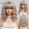 Short BOB Synthetic WIGS Light Blonde Curly Wig with Bangs for Women Cosplay Daily Party Heat Resistant Fiber Wig