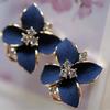 Fashion Simple Round Crystal Blue Flower Alloy Earrings Female Jewelry Party Gift