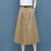 Elastic Waist Draped Midi Skirt - Solid Color, Slimming, Button-Up A-Line for Women