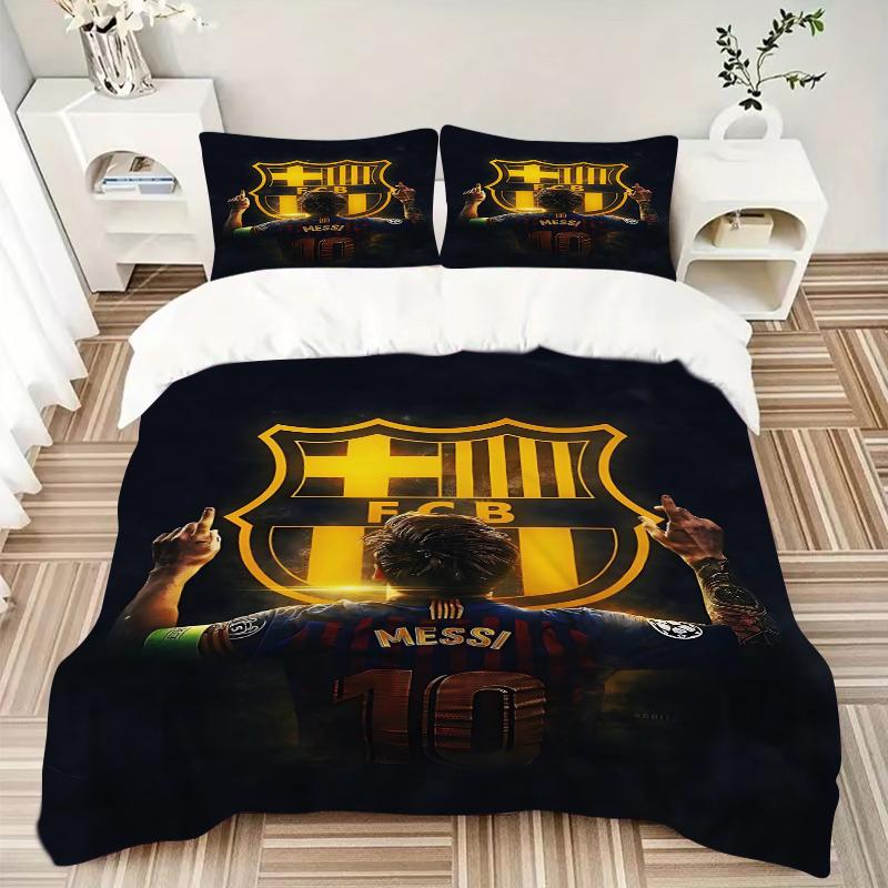 3Pcs Messi'S Fc Barcelona Legacy Bedding Set Soft Fabric Duvet Cover Pillowcases Home Christmas Xmas Halloween Gift 1 Duvet Cover 2 Pillowcase N1382