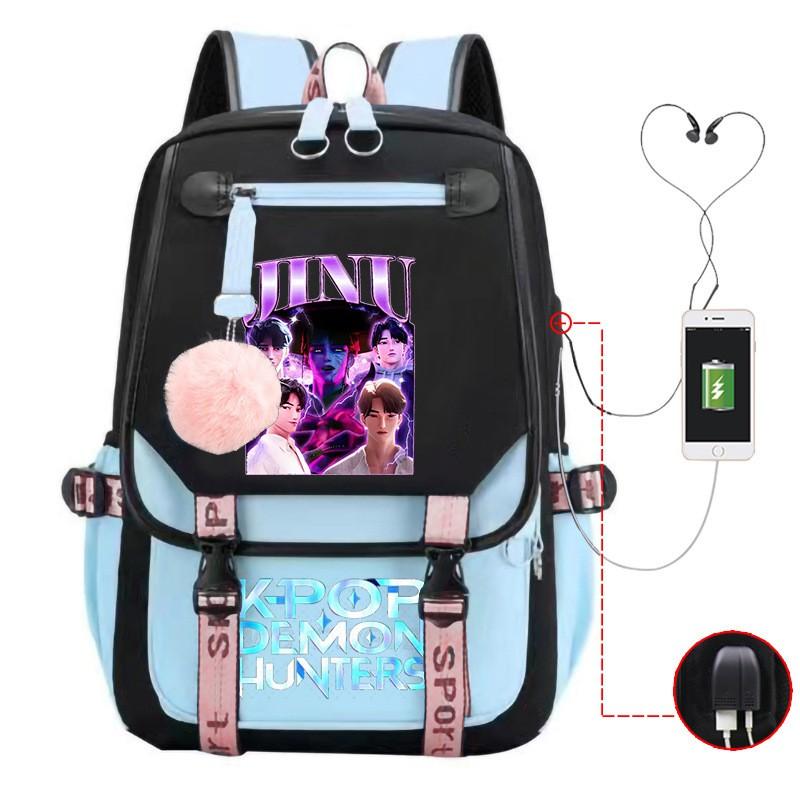 K-Pop Anime Printed Backpack Teens School Bag With Spine Support 20-35L Capacity Oxford Fabric Unisex College Style