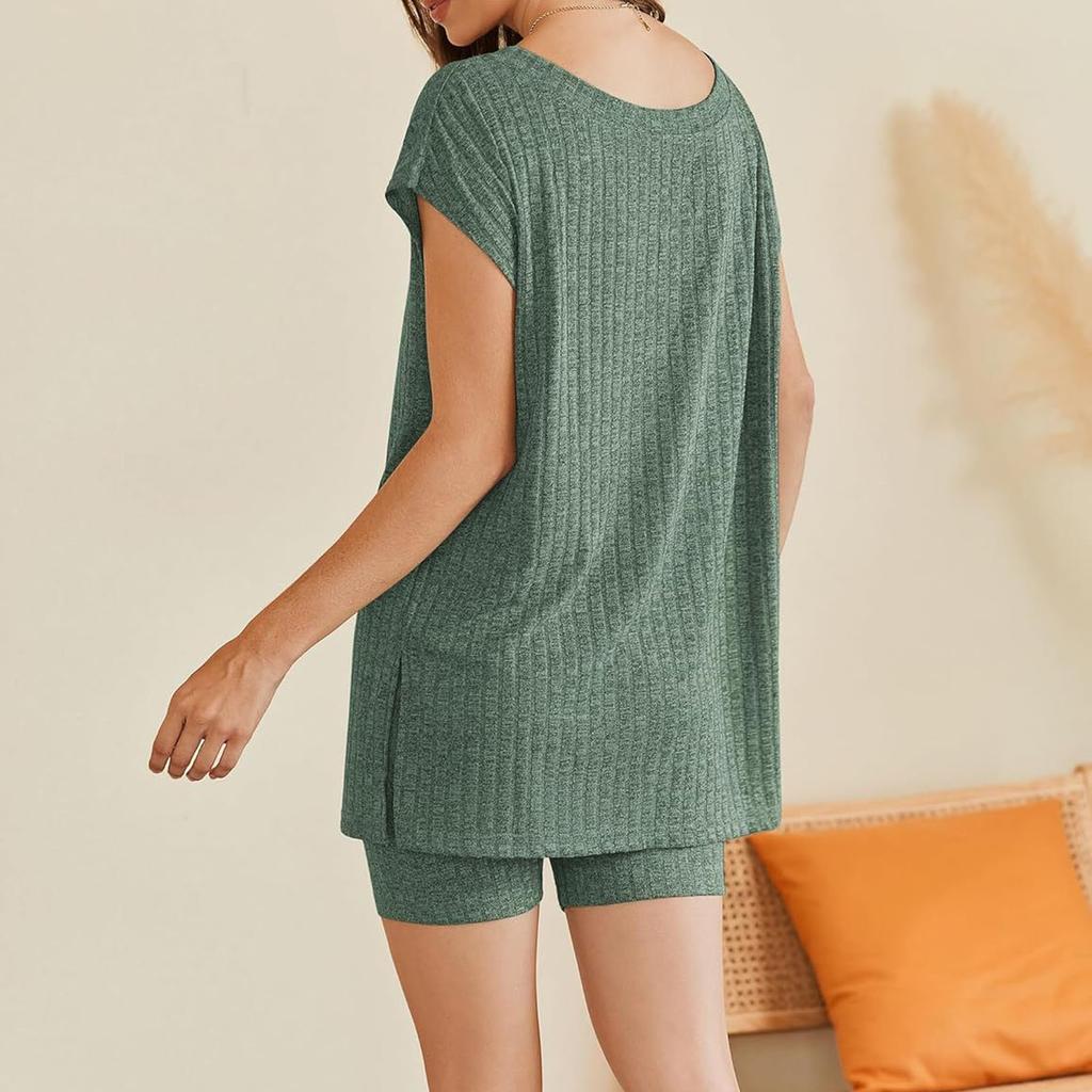 Женский летний комплект из двух частей с шортами, трикотажный домашний спортивный костюм с V-образным вырезом