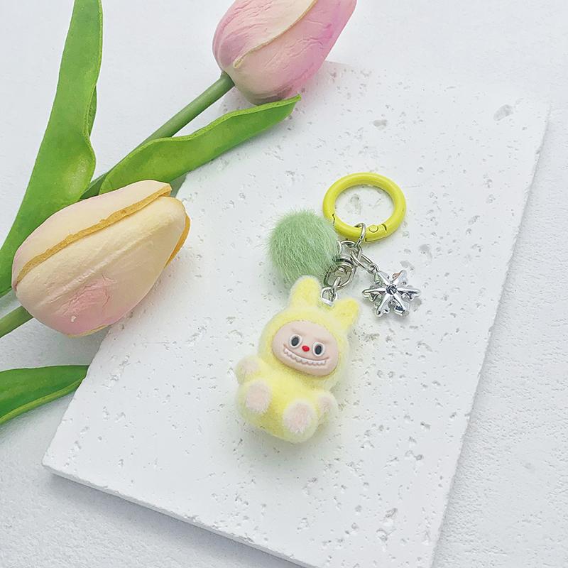 Милый Модный Брелок Лабубу с Флокированием Мультяшный Кавайный Брелок-Подвеска Изысканные Аксессуары для Украшения Рюкзака Подарки