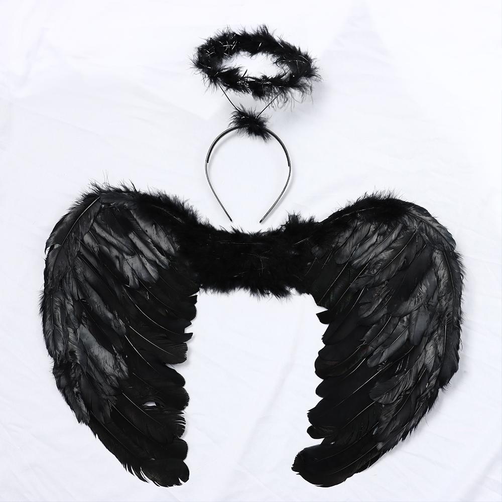 Fashion Cosplay Fairy Halloween Costume Angel Wings & Halo Fancy Dress Props Feather Wings