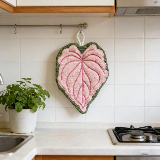 Полотенце для рук в форме листа с петлей для подвешивания Кухонное полотенце для рук Толстое Впитывающее Многоразовое Портативное полотенце Аксессуары для ванной и кухни