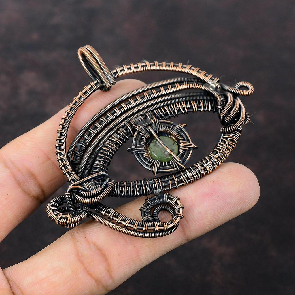 Подвеска из пренита, медная проволока, обернутая подвеска, ювелирные изделия из драгоценных камней, подвеска от сглаза, медные украшения, подвеска ручной работы, подарок для нее, дизайнерская подвеска