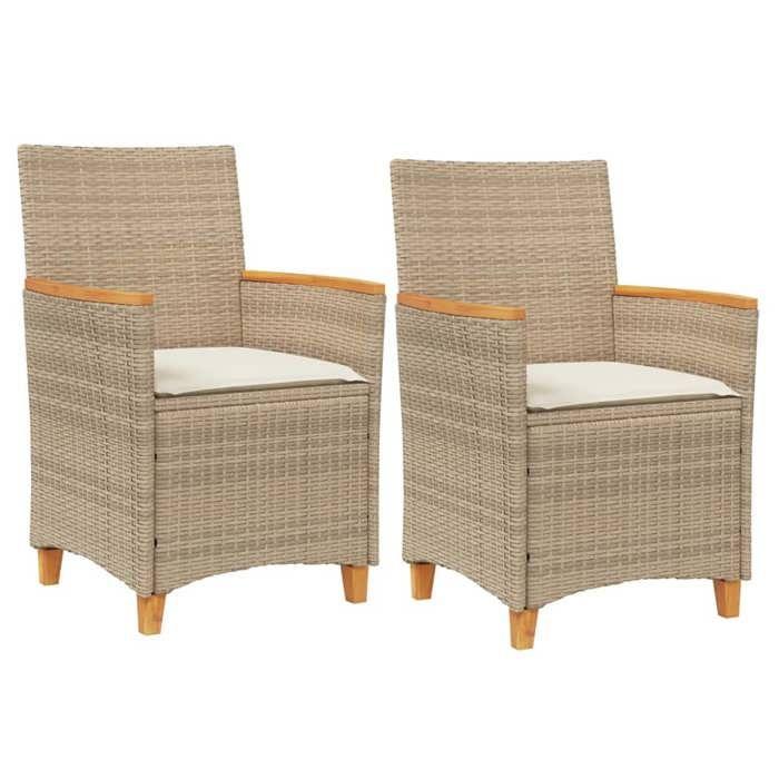 VidaXL Lot de 2 Chaises de Jardin avec Coussins, Sièges avec Accoudoirs, Fauteuils de Terrasse Patio, Moderne, Beige Résine 368722