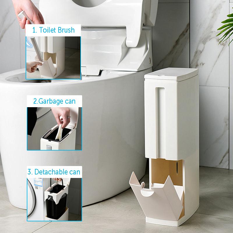 Набор из 3 пластиковых узких пластиковых мусорных ведер с туалетной щеткой, мусорное ведро для ванной комнаты, мусорные баки, мусорное ведро, диспенсер для мусорных пакетов
