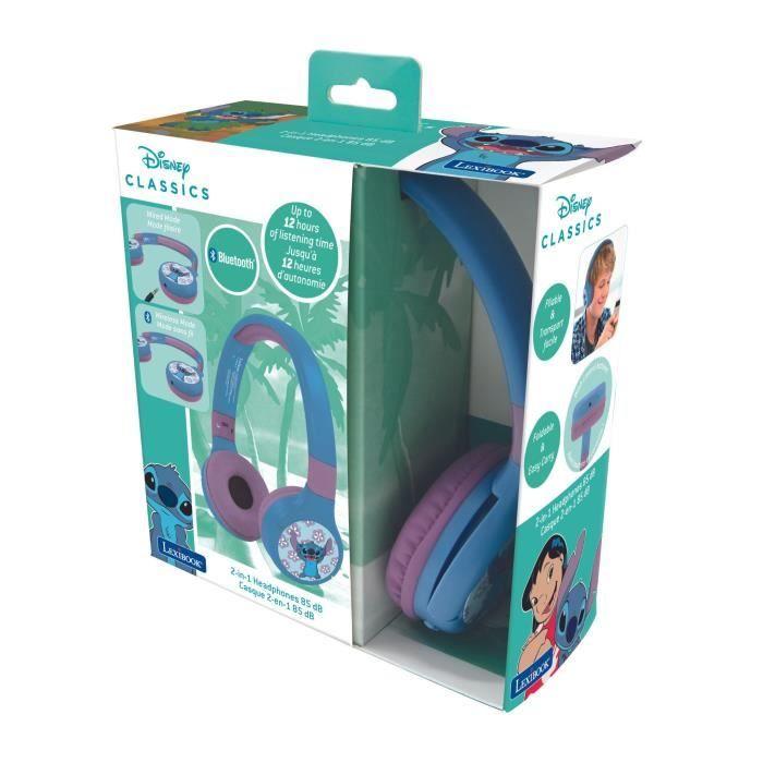 LEXIBOOK - Casque Audio Bluetooth® Et Filaire 2 En 1 - Pliable Et Ajustable - Disney Stitch
