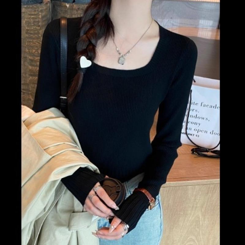 Женский тонкий вязаный свитер Осенний топ с квадратным вырезом Undercover Короткий облегающий свитер