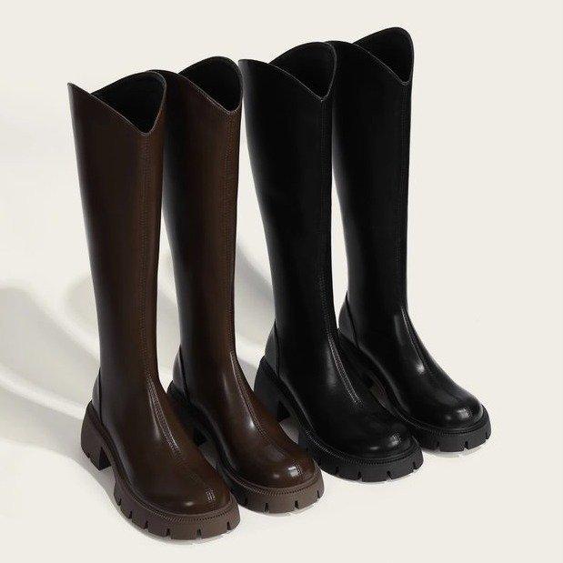 V-Mouth Boots Women'S New Velvet And Thin Heightening Thick-Soled High Boots Casual Rear Zipper Boots Children