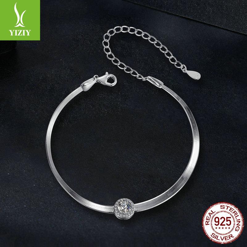 Simple And Classic 50-Point Mozzarella Diamond Snake Bone Bracelet, Shining Elegant Style S925 Sterling Silver Bracelet Jewelry