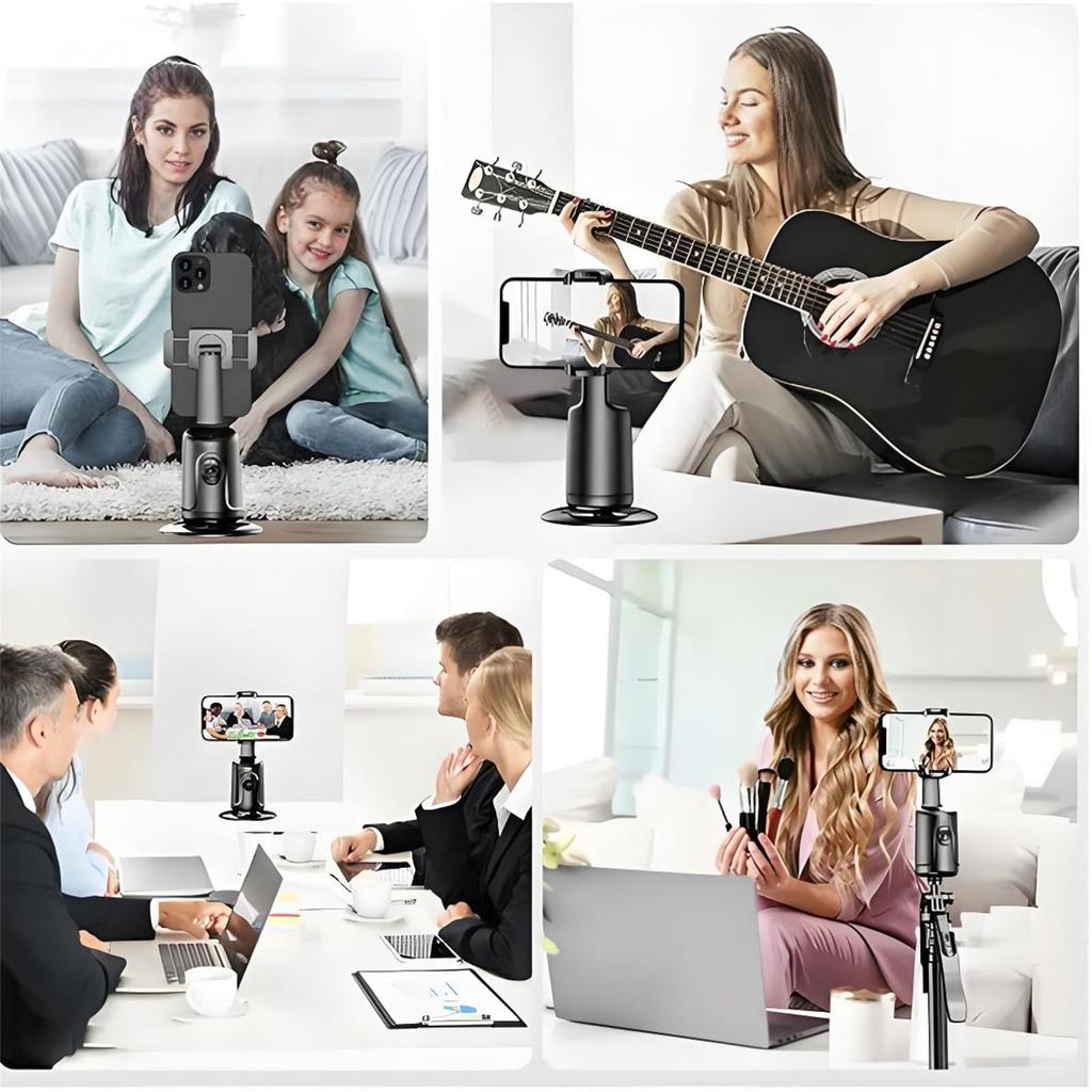 Smart Facial Phone Tripod, 360° Rotation Hands-Free Auto Face Tracking Tripod, Gesture Control & No App, Retractable Phone Stand For Vlogging, Li