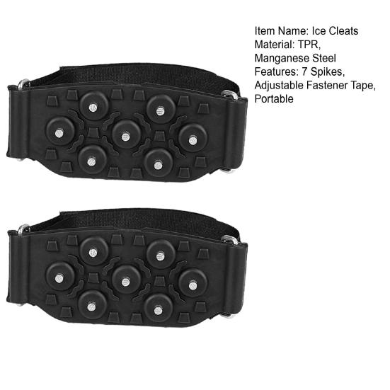 1 Pair Ice Cleats 7 Spikes Adjustable Fastener Tape Portable Anti-slip Winter Outdoor Climbing Hiking Shoes Boots Ice Snow Grips Crampons Gripper
