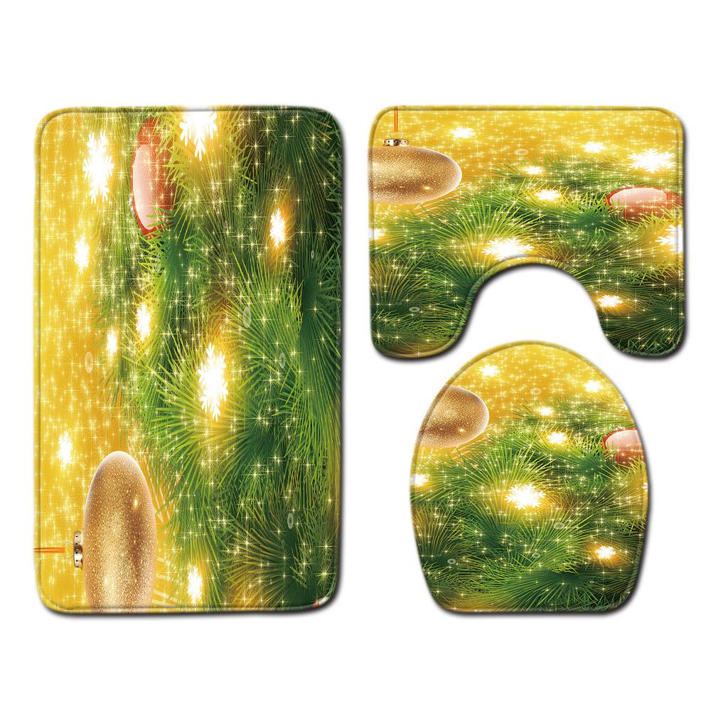 Christmas Shower Curtain Floor Mat Combination Four-Piece Set Bathroom Toilet Carpet Shower Room Mat Foot Mat