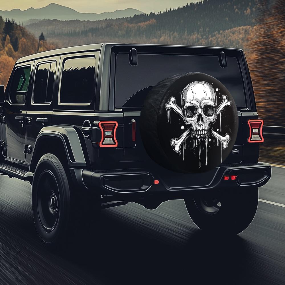 Black And White Skull Pattern Tire Protector, Dark Individual Style, Suitable For Sports Cars, Coupes, Suvs, Modified Cars, Show