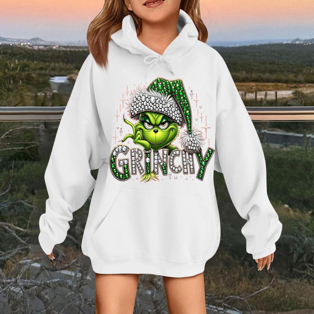 Детская модная повседневная толстовка с капюшоном свободного кроя с длинными рукавами и рождественским принтом