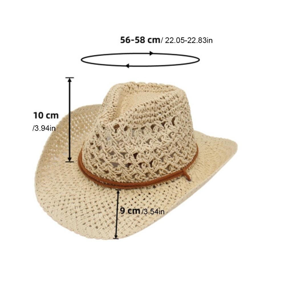 Retro Wide Brim Sunscreen Straw Hat Ethnic Style Hollow Out Western Cowboy Hat Breathable Solid Color Fisherman Hat Fishing