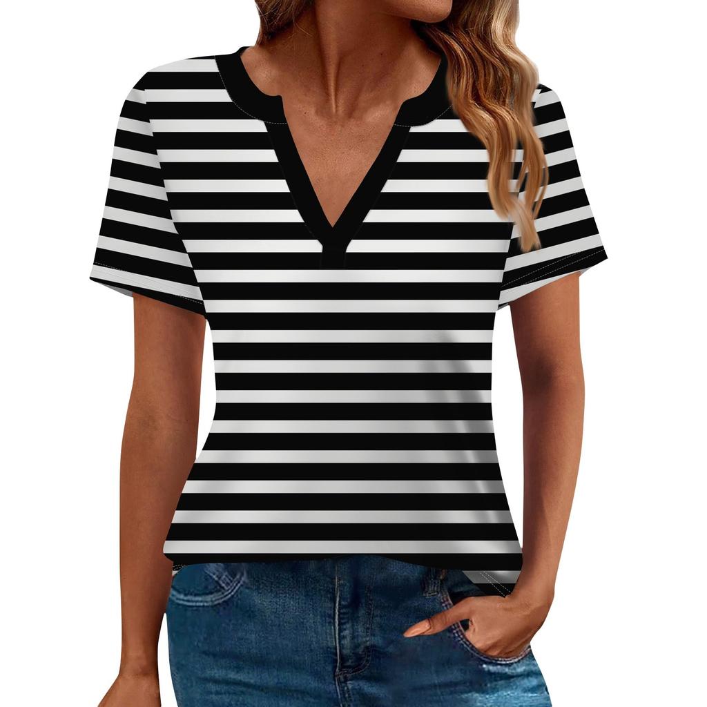 Women's T Shirt Tee Printed Short Sleeve Daily Weekend Fashion Basic V Neck Regular Top