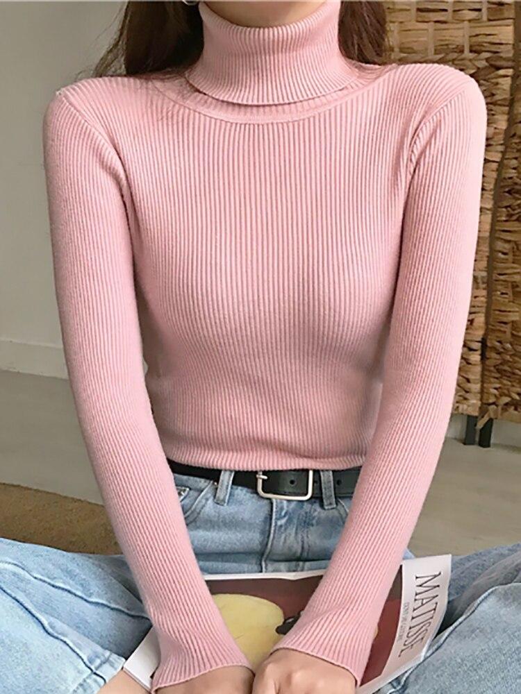 ITOOLIN Женские повседневные мягкие кашемировые эластичные свитера, водолазки, тонкие вязаные пуловеры для женщин, однотонные джемперы, зимние