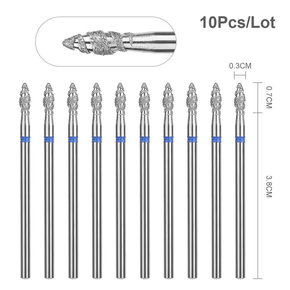 10Pcs Tornado Diamond Nail Drill Bit for Nail Drill 3/32'' Manicure Milling Cutter Cuticle Rotary Burr Drill Accessories