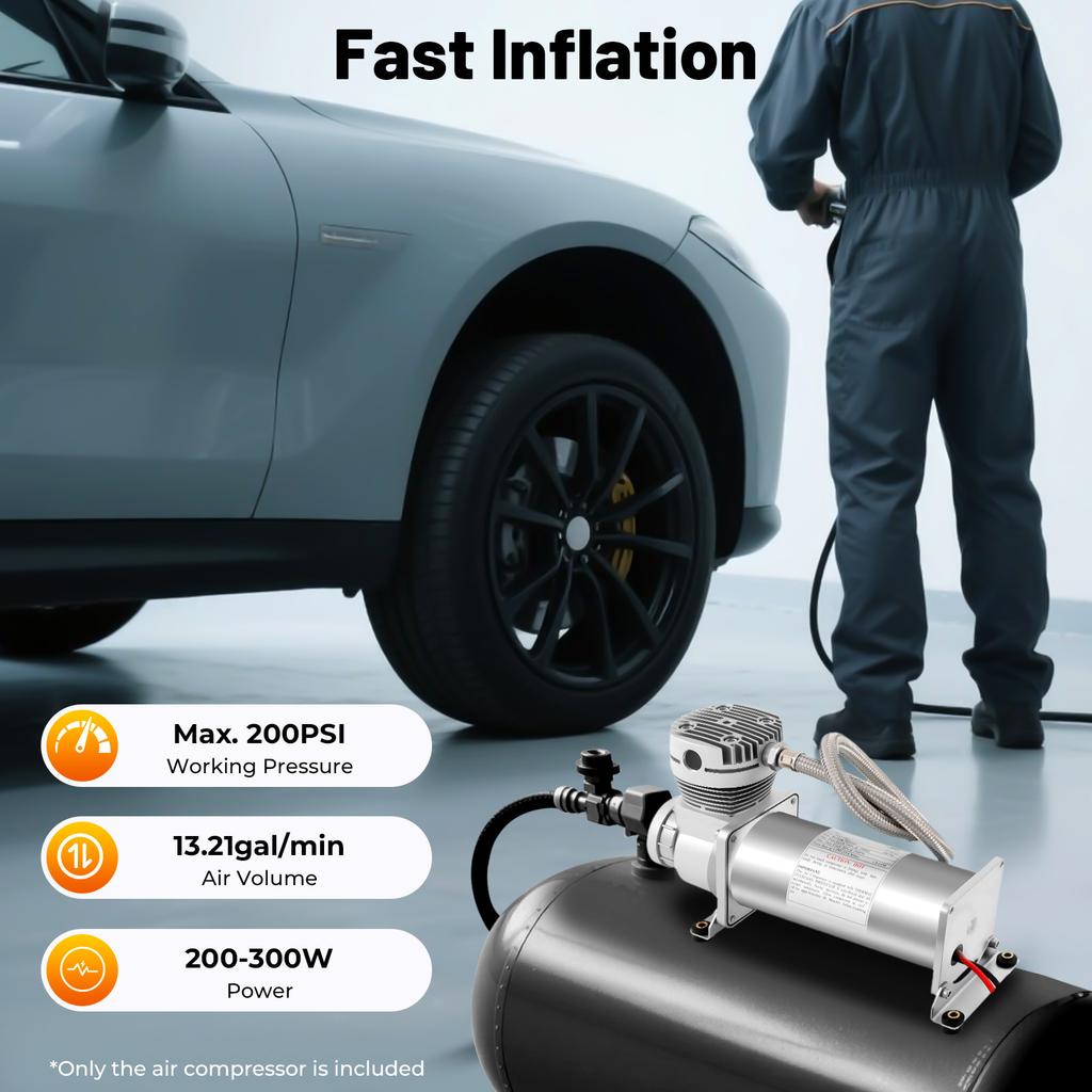 12V Portable Air Compressor Suspension Air Pump 200 PSI Intelligent Control Less Noise for Inflating Tire Cars Motorbike