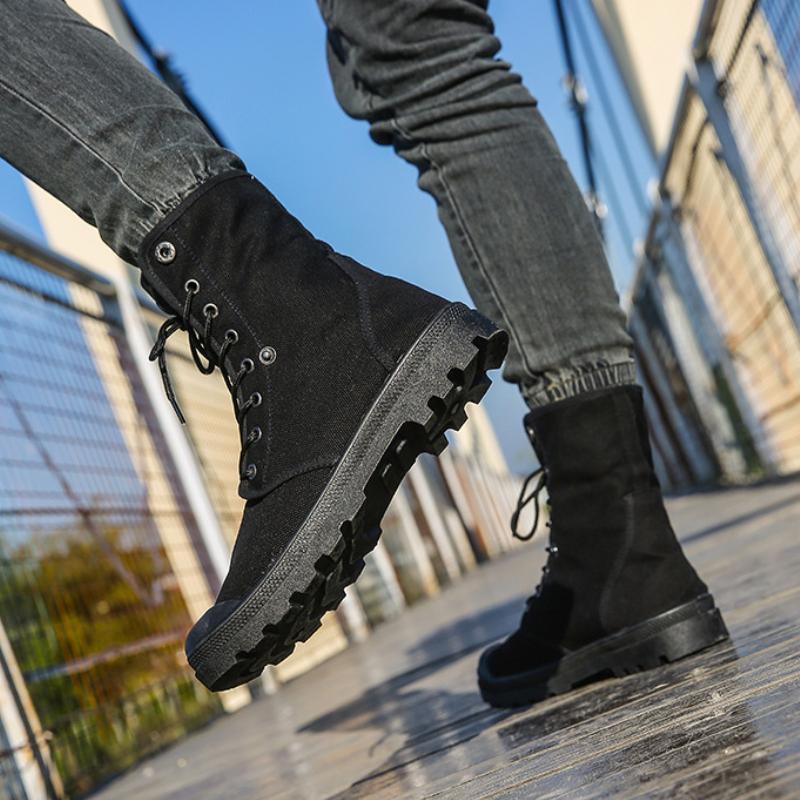 Мужская модная парусиновая обувь Весенне-осенняя обувь для улицы Обувь на толстой подошве Высокие кеды Обувь с манжетами Модная спортивная обувь